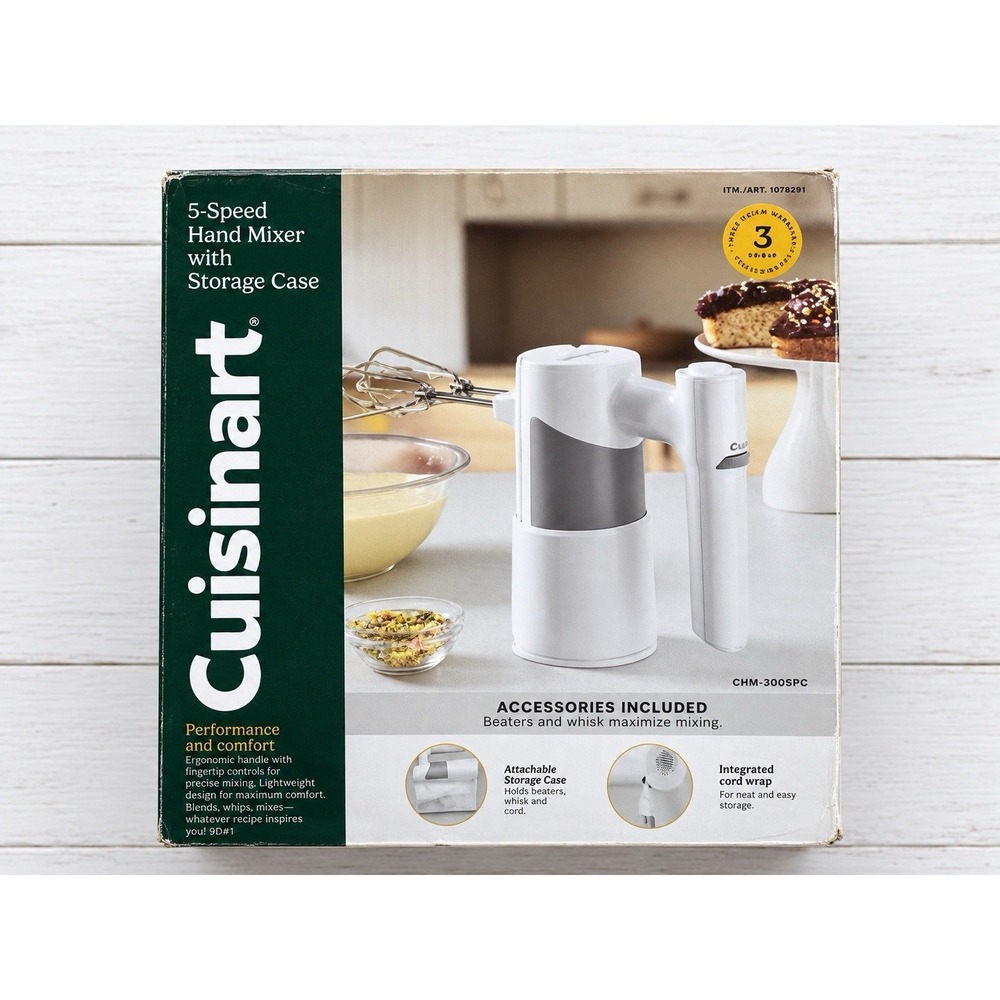 Cuisinart CHM 300SPC 5 Speed Hand Mixer With Storage Case White Beaters